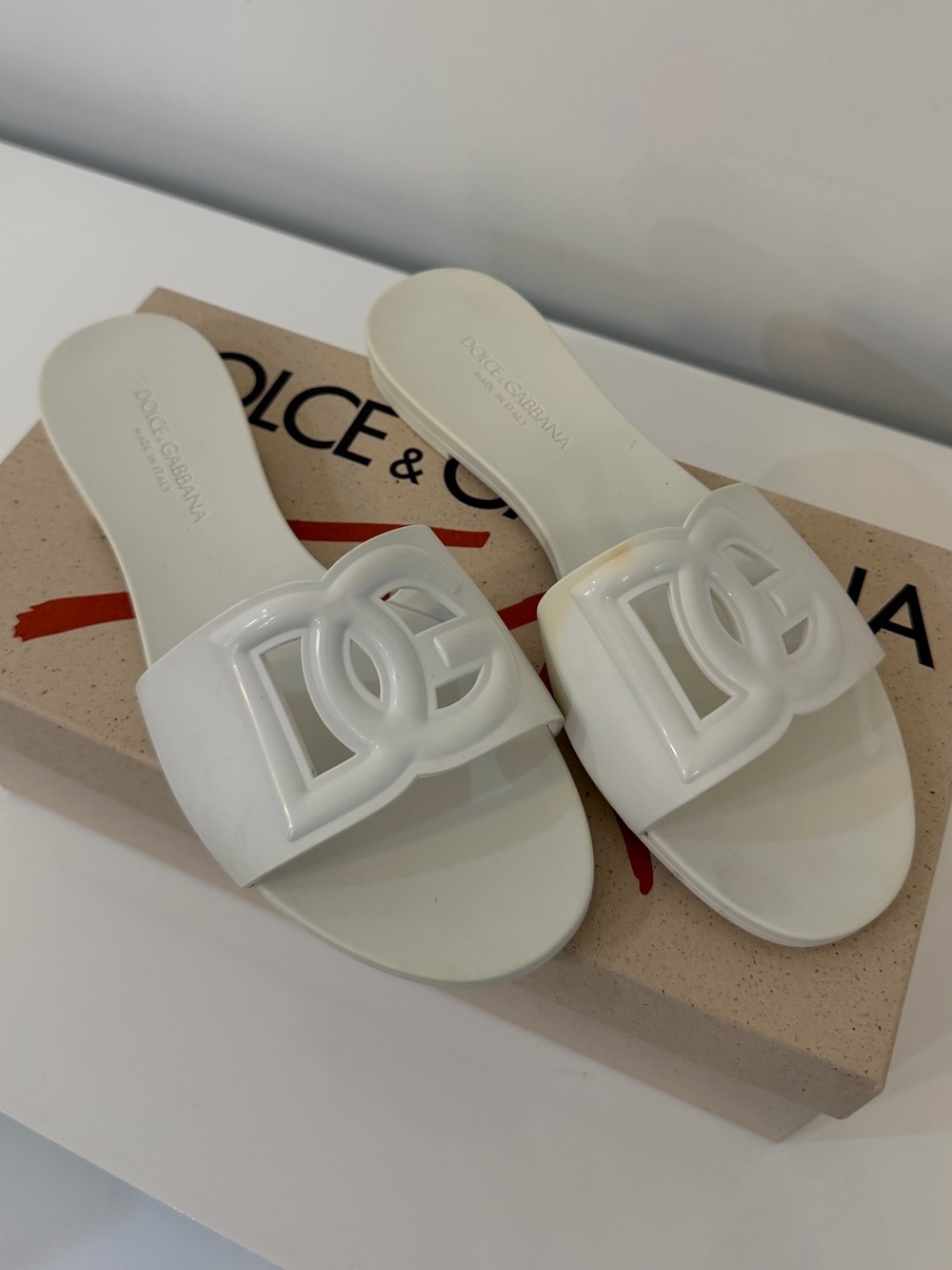 Dolce & Gabbana White Logo Slide Mules